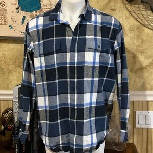 Falls Creek Navy and White Plaid Button Down Flannel Shirt. XL